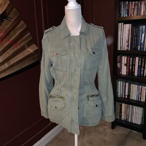 Nanette Lepore Army Green Utility Jacket with Zipper and Buttons.